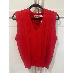 Vintage Reflex Red Cable Knit Sweater Vest V-Neck XL NWT Preppy Academic women